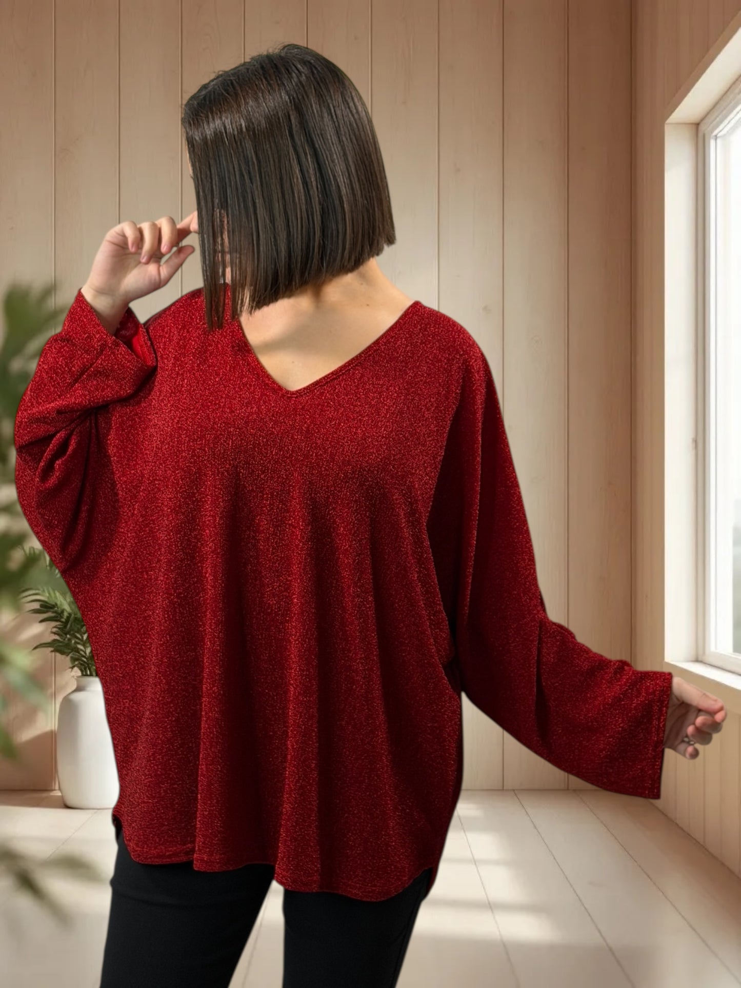 LAURY - TOP ROUGE SCINTILLANT JUSQU'A LA TAILLE 54/56