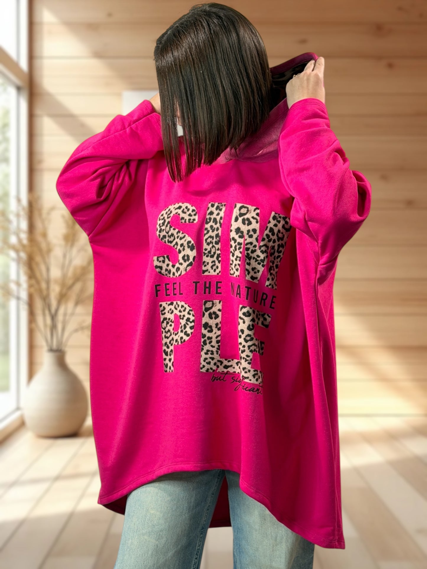ELLIOT - SWEAT A CAPUCHE OVERSIZE FUCHSIA JUSQU'A LA TAILLE 56