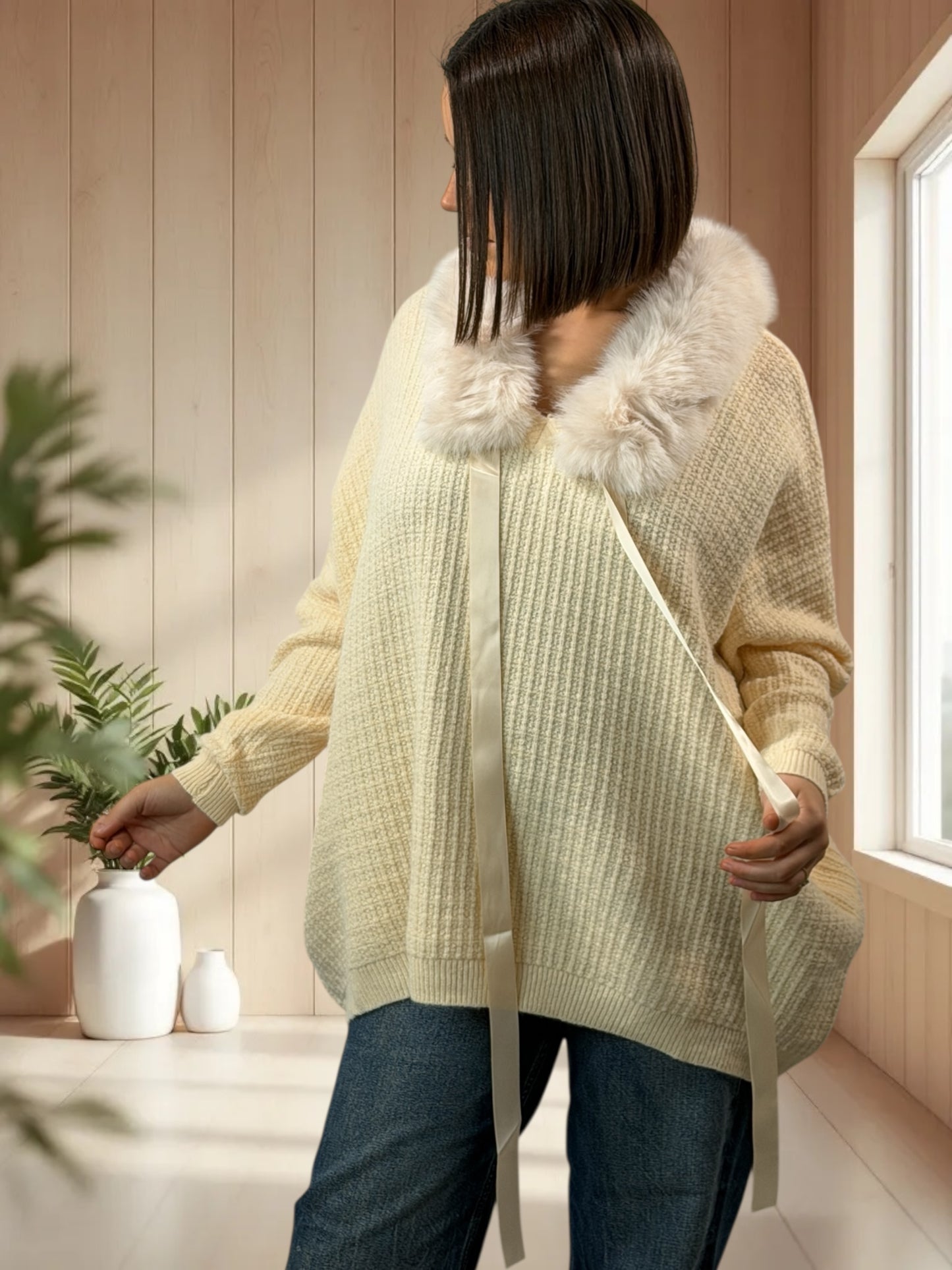 JOY - PULL COL EN FAUSSE FOURRURE JUSQU'A LA TAILLE 54