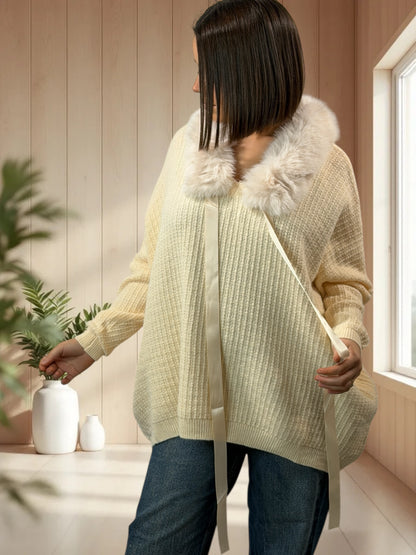 JOY - PULL COL EN FAUSSE FOURRURE JUSQU'A LA TAILLE 54