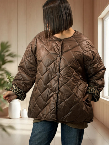 DEBORAH - DOUDOUNE MARRON INTERIEUR LEOPARD TAILLE 44 A 50