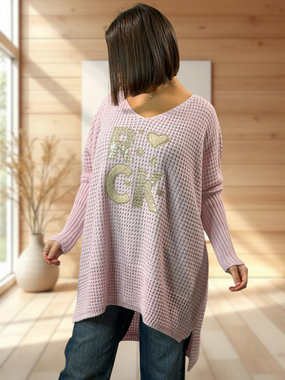 OLIVIA - PULL OVERSIZE ROSE JUSQU'A LA TAILLE 56/58