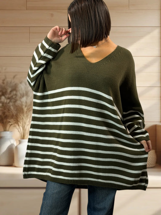 MANU - PULL MARINIERE KAKI JUSQU'A LA TAILLE 56/58