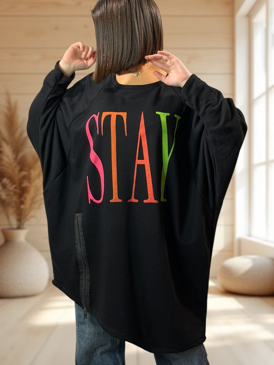 LUKA - SWEAT OVERSIZE NOIR JUSQU'A LA TAILLE 56/58