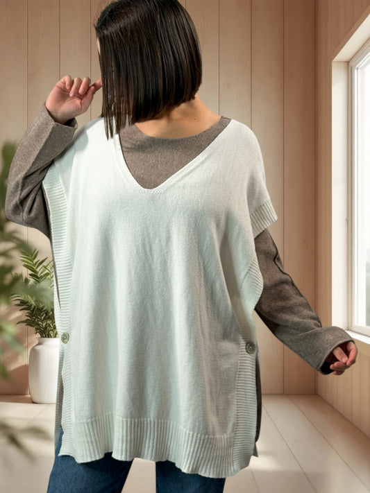 AURELIE - PULL BLANC CASSE SANS MANCHES JUSQU'A LA TAILLE 52