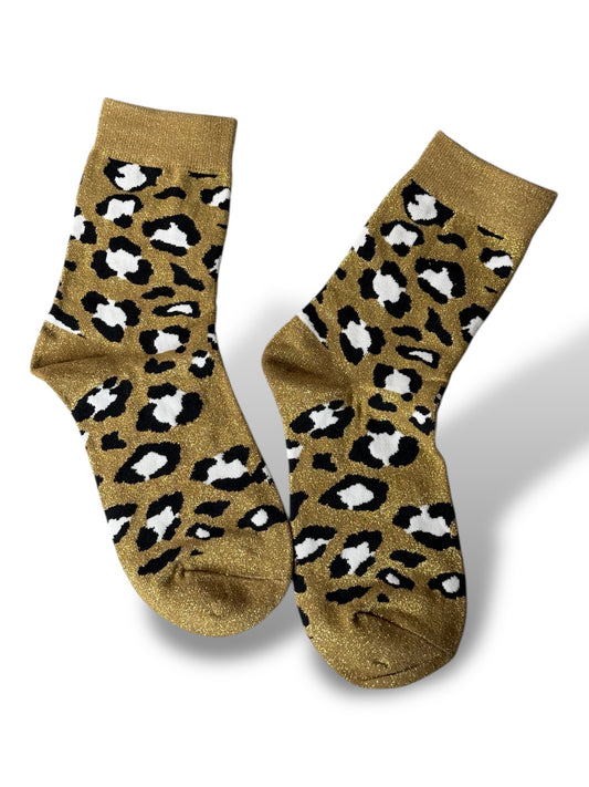 CHAUSSETTES SCINTILLANTES LEOPARD CAMEL DORE