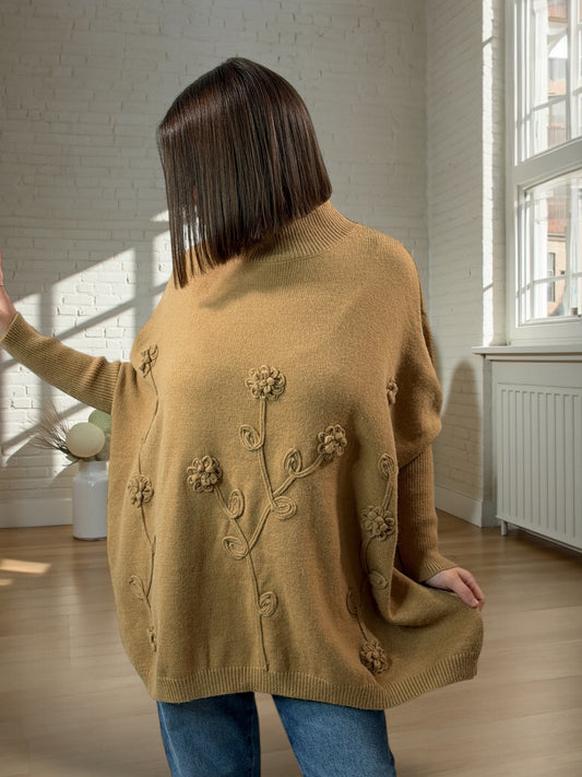 EVA - PULL OVERSIZE BRODE CAMEL JUSQU'A LA TAILLE 56/58