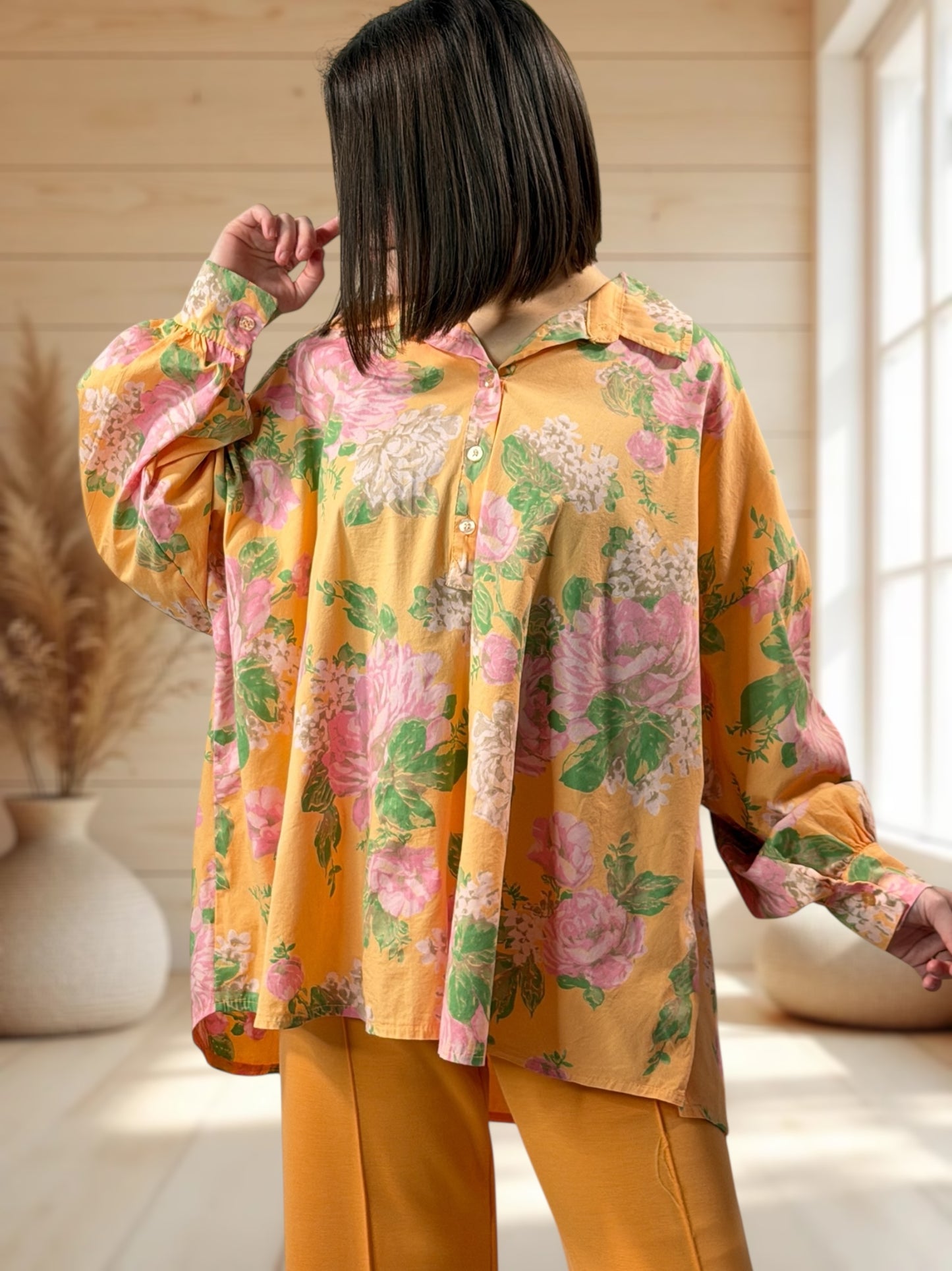 DONATELLA - BLOUSE ABRICOT A FLEUR JUSQU'A LA TAILLE 54