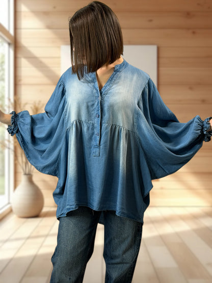 MARINA  - BLOUSE EN JEAN TENCELL JUSQU'A LA TAILLE 50/52