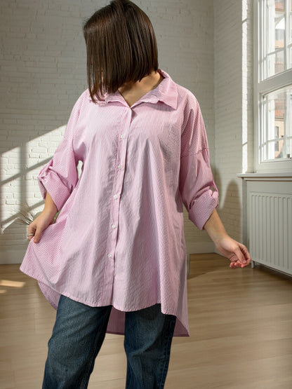 EMMA - CHEMISE OVERSIZE ROSE A RAYURE JUSQU'A LA TAILLE 52/54