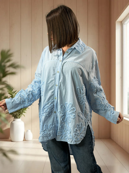 CAROLA - CHEMISE OVERSIZE BLEUE JUSQU'A LA TAILLE 50/52