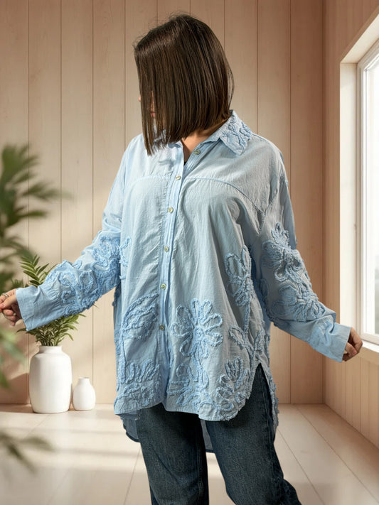 CAROLA - CHEMISE OVERSIZE BLEUE JUSQU'A LA TAILLE 50/52