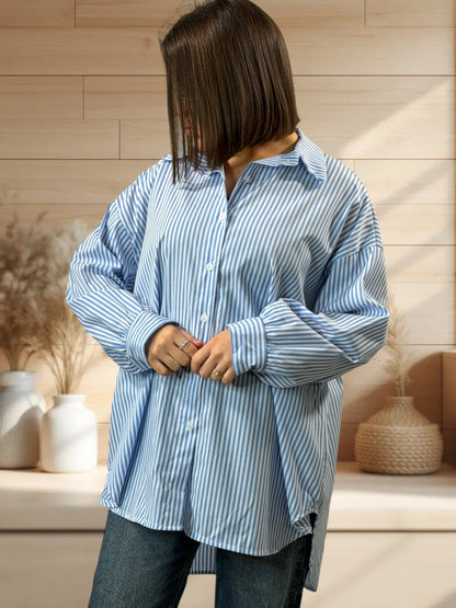 NATALIA - CHEMISE OVERSIZE A RAYURE BRODERIE AU DOS JUSQU'A LA TAILLE 52