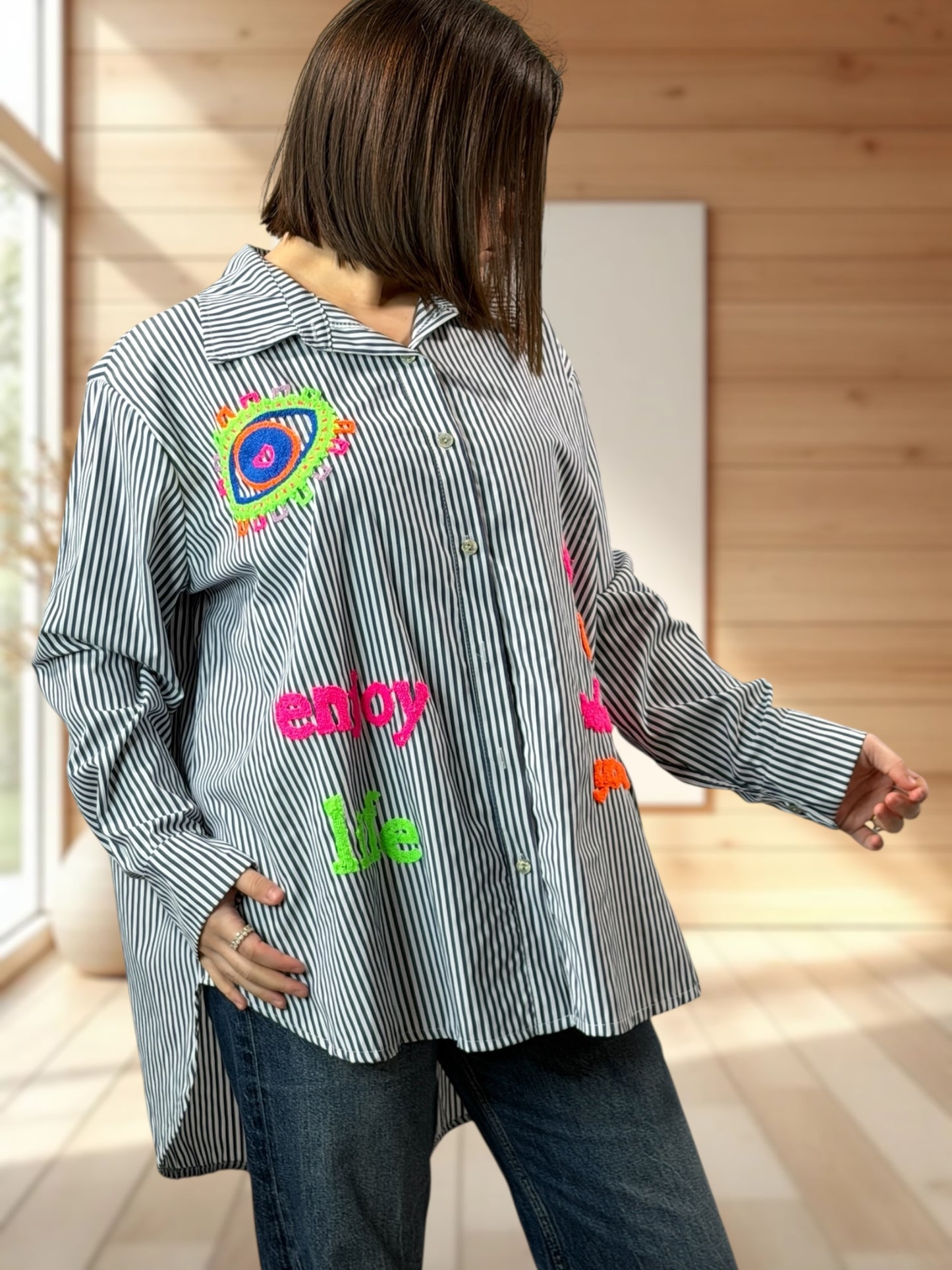 CHOUCHOU - CHEMISE OVERSIZE A RAYURE JUSQU'A LA TAILLE 52