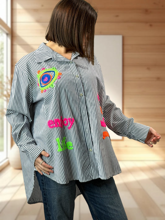 CHOUCHOU - CHEMISE OVERSIZE A RAYURE JUSQU'A LA TAILLE 52