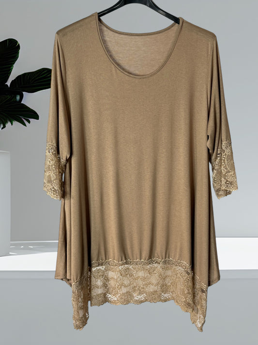CINDY - TOP CAMEL TAILLE 46 A 56/58