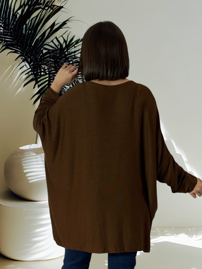 CAPRIO - PULL MARRON EN MAILLE FLUIDE JUSQU'A LA TAILLE 54