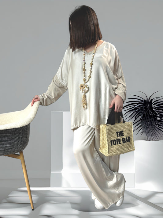 MELINA - SAC CABAS BEIGE  INSCRIPTION BRODEE TOTE BAG