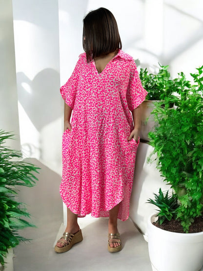 FELINE - ROBE OVERSIZE LEOPARD FUCHSIA JUSQU'A LA TAILLE 50