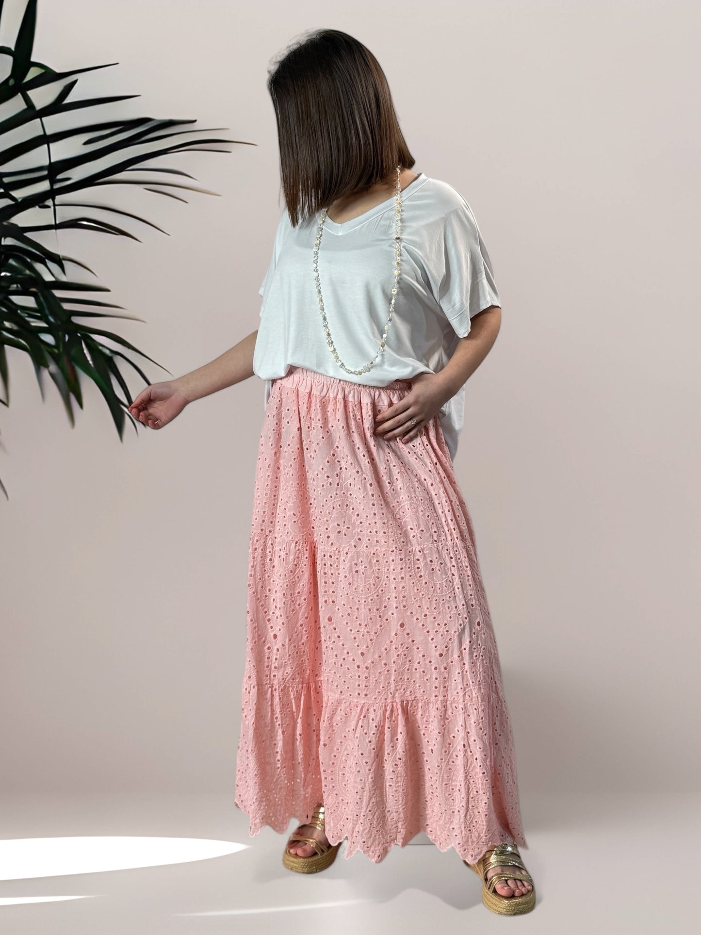 ROMY - JUPON ROSE EN BRODERIE ANGLAISE JUSQU'A LA TAILLE 54