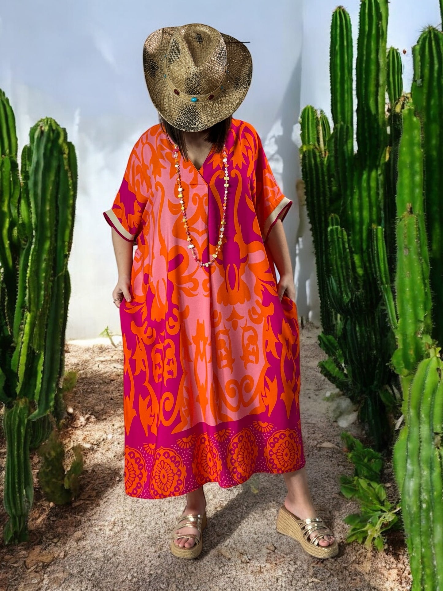 LALY - ROBE OVERSIZE MOTIF ORANGE JUSQU'A LA TAILLE 54