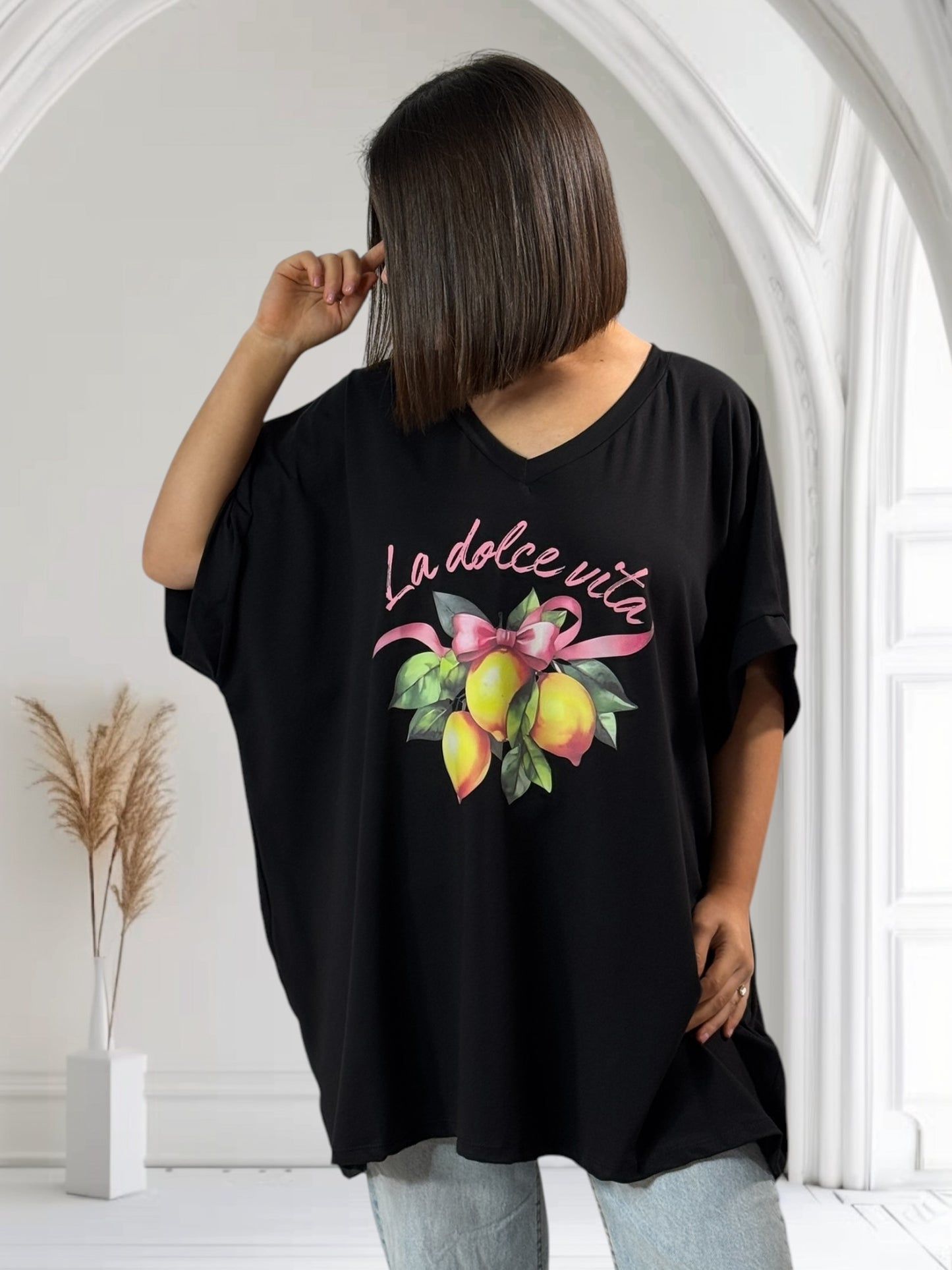 NINO - T-SHIRT NOIR MOTIF DOLCE VITA JUSQU'A LA TAILLE 58