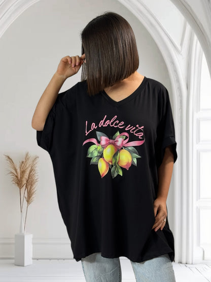 NINO - T-SHIRT NOIR MOTIF DOLCE VITA JUSQU'A LA TAILLE 58