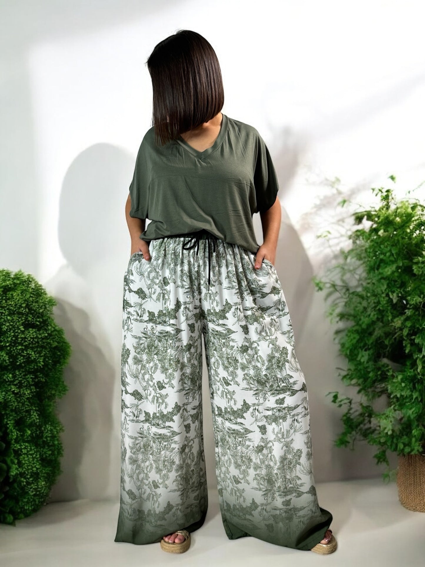 ROMAIN - PANTALON FLUIDE MOTIF KAKI JUSQU'A LA TAILLE 50