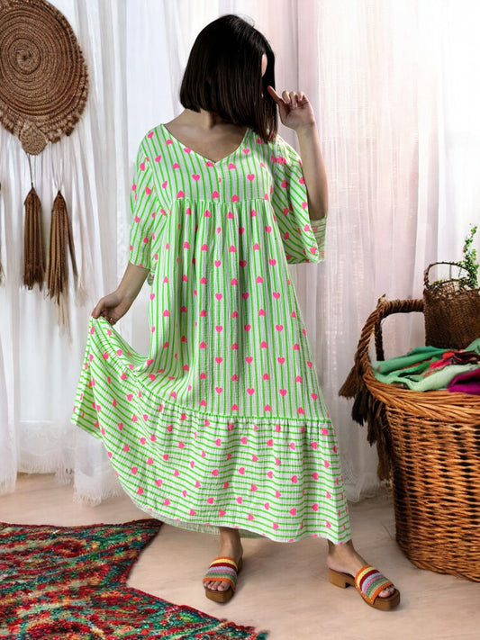 NATALIA - ROBE RAYURE VERTE JUSQU'A LA TAILLE 56