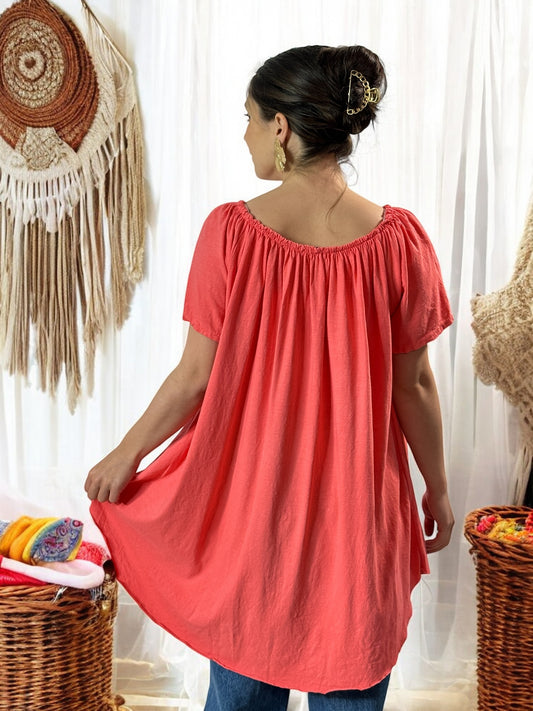 BEA - T-SHIRT CORAIL EN COTON JUSQU'A LA TAILLE 52