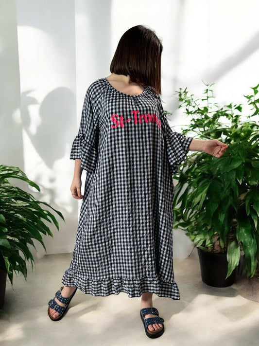ST TROPEZ - ROBE VICHY MARINE JUSQU'A LA TAILLE 52