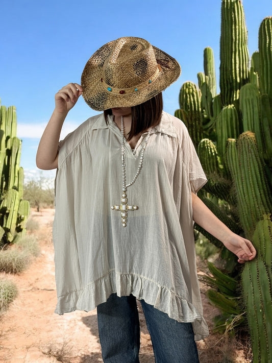 SERENA - BLOUSE BEIGE OVERSIZE EN COTON JUSQU'A LA TAILLE 56