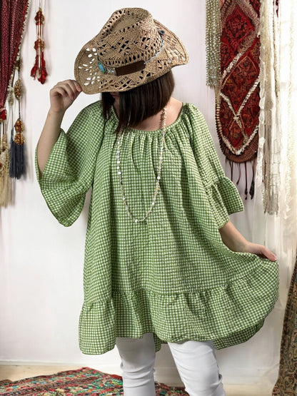 DEBORAH - TUNIQUE VICHY VERT JUSQU'A LA TAILLE 54/56