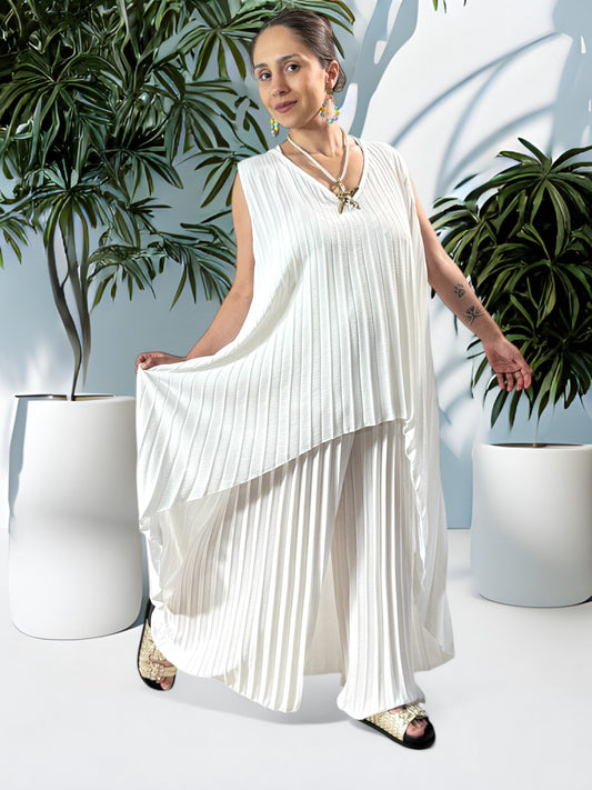 COCKTAIL - ENSEMBLE BLANC TUNIQUE ET PANTALON  OVERSIZE JUSQU'A LA TAILLE 56