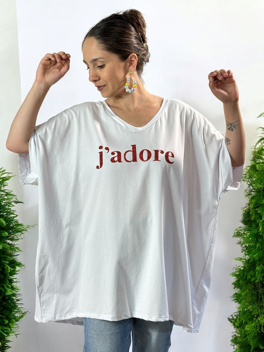 NINO - T-SHIRT BLANC MOTIF J'ADORE JUSQU'A LA TAILLE 58