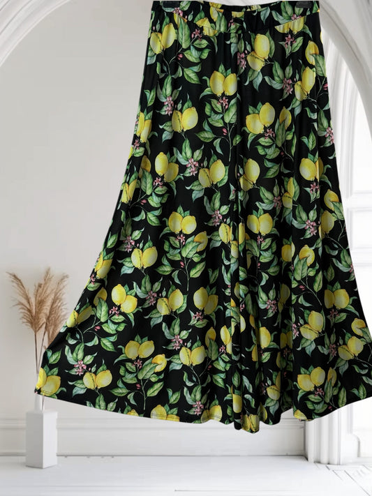 NOUGAT - PANTALON PALAZZO NOIR MOTIF CITRON TAILLE 46 A 54