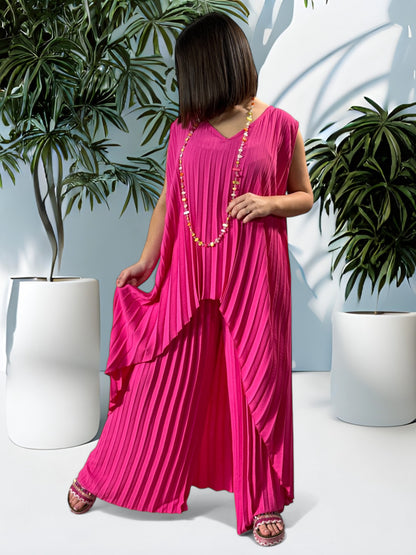 COCKTAIL - ENSEMBLE FUCHSIA TUNIQUE ET PANTALON  OVERSIZE JUSQU'A LA TAILLE 56