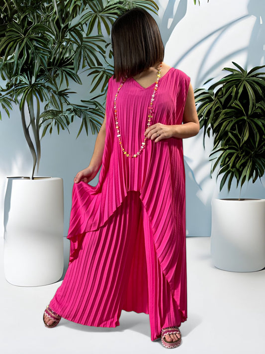 COCKTAIL - ENSEMBLE FUCHSIA TUNIQUE ET PANTALON  OVERSIZE JUSQU'A LA TAILLE 56