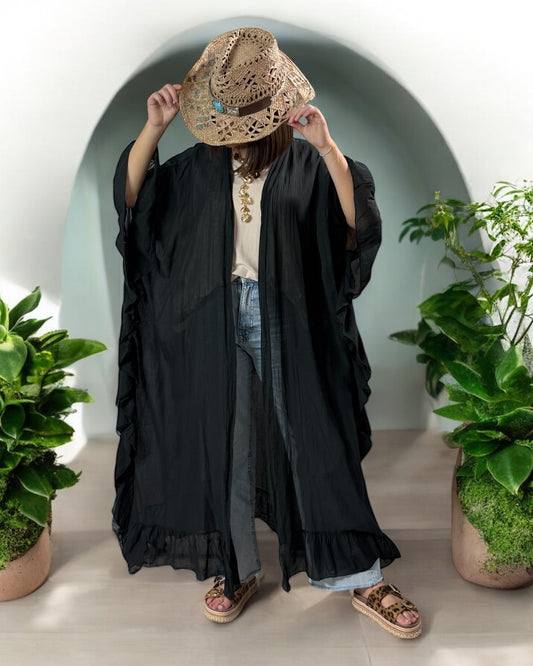 HAPINESS - KIMONO NOIR OVERSIZE JUSQU'A LA TAILLE 60