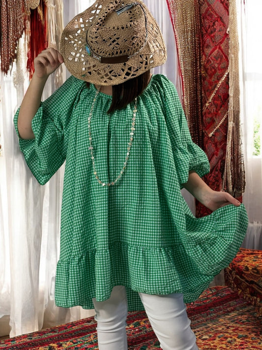 DEBORAH - TUNIQUE VICHY VERT MENTHE JUSQU'A LA TAILLE 54/56