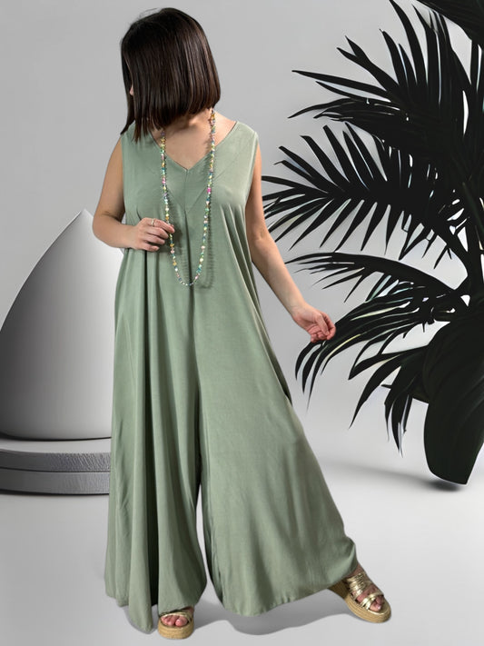 ALYSON - COMBI OVERSIZE FLUIDE KAKI JUSQU'A UNE TAILLE 50/52