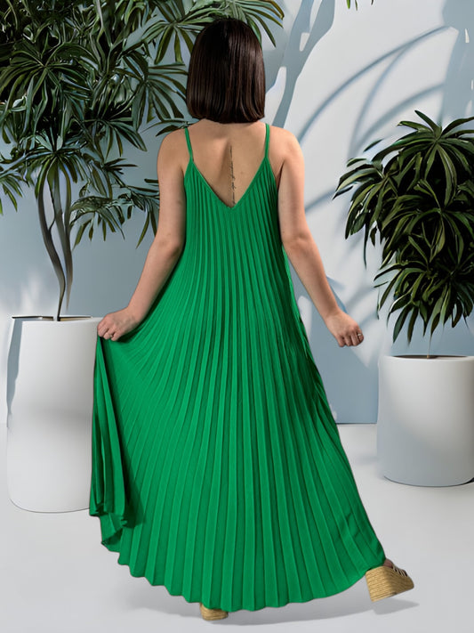 MAROUSSIA - ROBE VERTE PLIS SOLEIL JUSQU'A LA TAILLE 52
