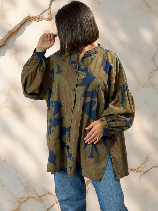 MARIKA - BLOUSE MOTIF MARINE EN COTON OVERSIZE JUSQU'A LA TAILLE 52/54