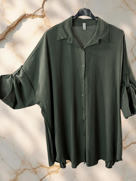 MORGANE - CHEMISE KAKI OVERSIZE PLIS SOLEIL TAILLE 50 A 58/60