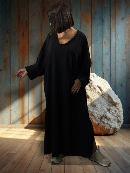 SALOME - ROBE OVERSIZE NOIR POCHE LEOPARD JUSQU'A LA TAILLE 58