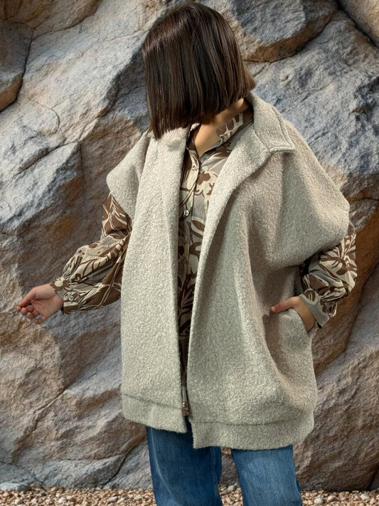 JACK - GILET BEIGE SANS MANCHE AVEC COL JUSQU'A LA TAILLE 54