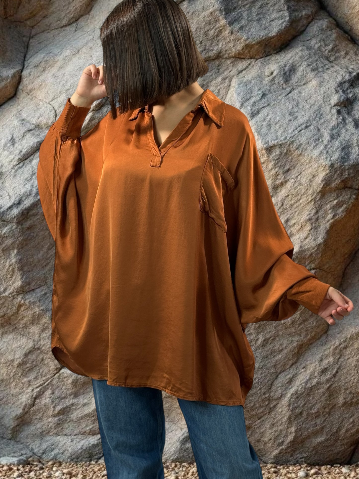 MONICA - TUNIQUE PAPRIKA OVERSIZE ASPECT SOIE JUSQU'A LA TAILLE 56