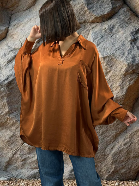 MONICA - TUNIQUE PAPRIKA OVERSIZE ASPECT SOIE JUSQU'A LA TAILLE 56