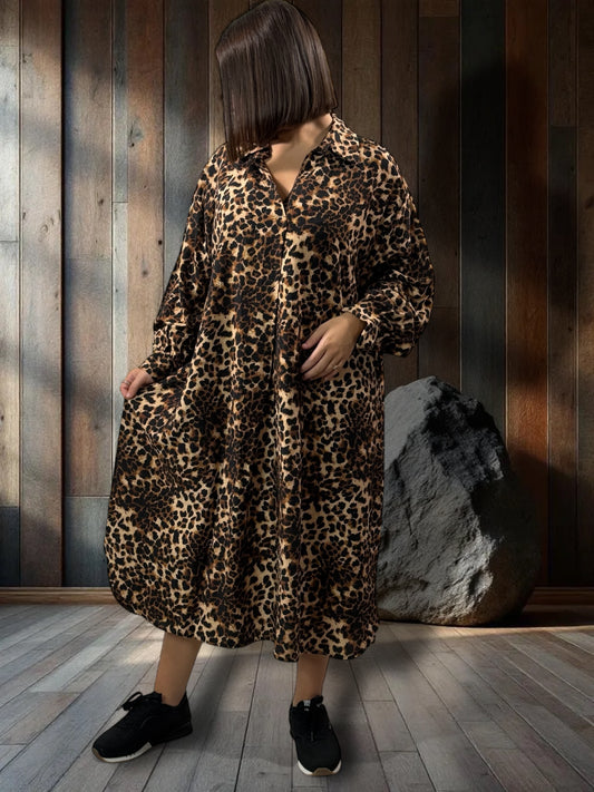 TILINA - ROBE LEOPARD FLUIDE OVERSIZE JUSQU'A LA TAILLE 54