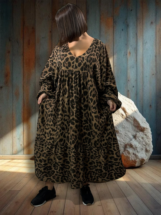 ANOUSHKA - ROBE LEOPARD CAMEL JUSQU'A LA TAILLE 56